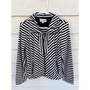 Erin London Black White Striped Moto Zip Jacket Medium